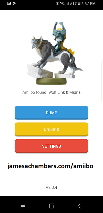 Wolf Link Amiibo scanned by N2 Android and ready to back up