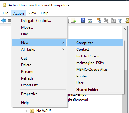 Active Directory New Computer (Menu)