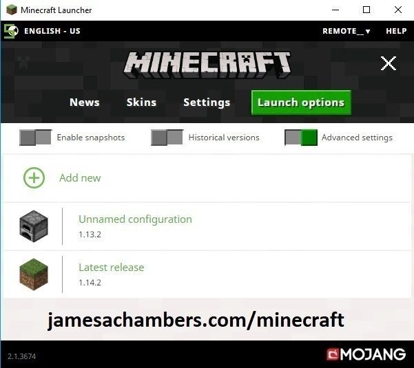 Minecraft launch options