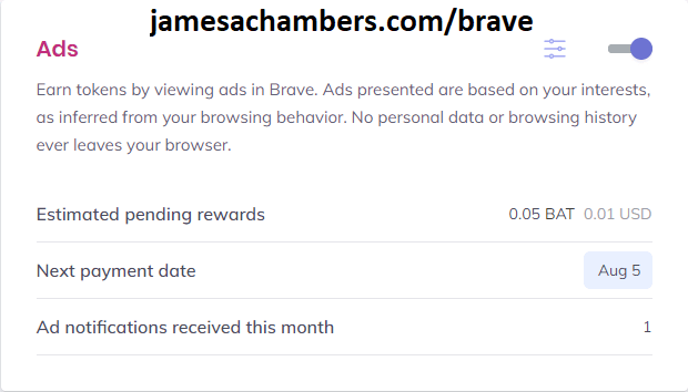 Brave Ads settings screenshot