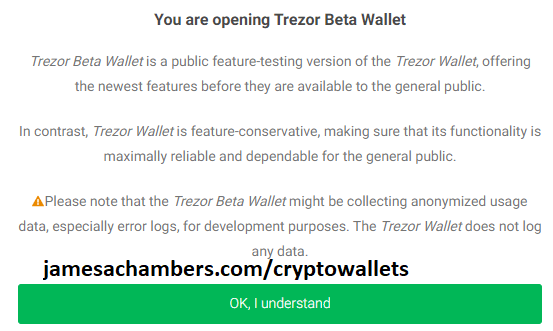 Trezor Beta Wallet Warning Dialog Box