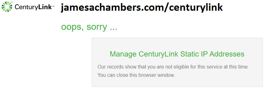 CenturyLink Static IP Fail