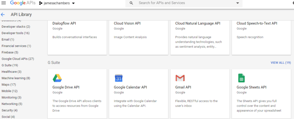 Google Developer Console - Add API Menu