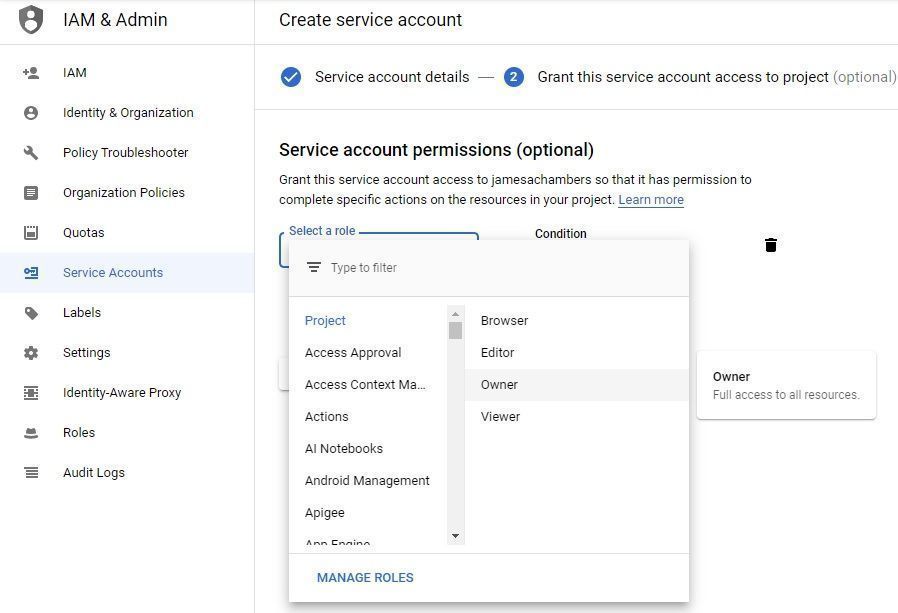 Google Sheets API - Service Account Roles