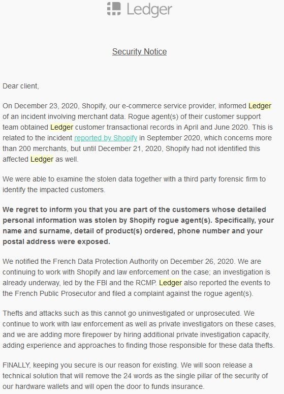Ledger Security Notice #3 - December 23rd 2020