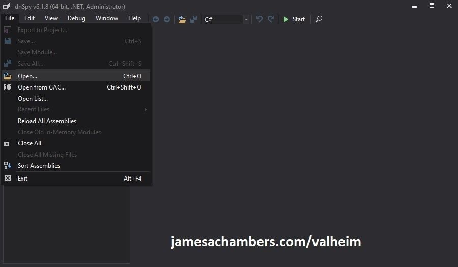 dnSpy - File -> Open Menu