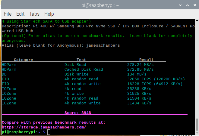 Raspberry Pi NVMe SSD Benchmark Results