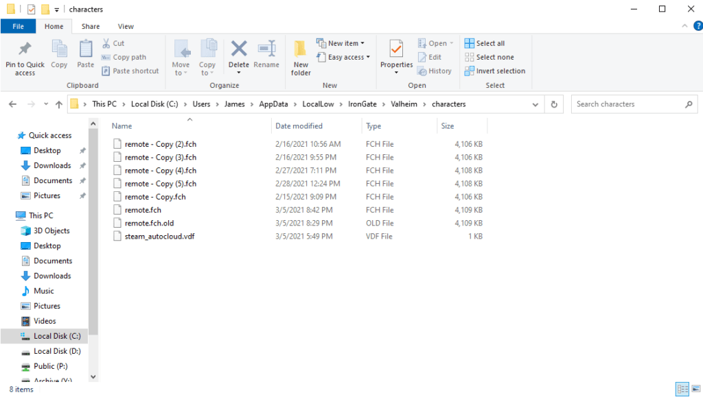 Valheim's Characters Folder