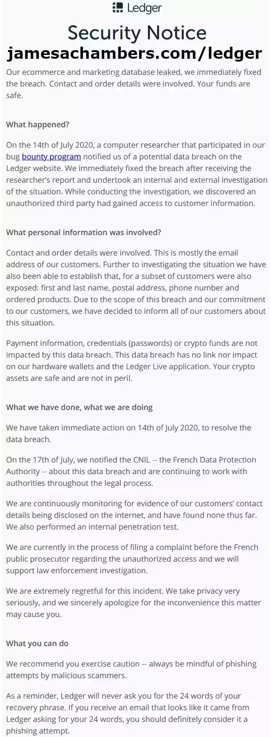 Ledger Security Notice #1 - July 29th 2020