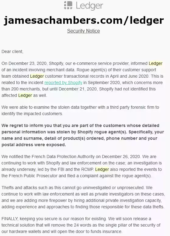 Ledger Security Notice #3 - December 23rd 2020