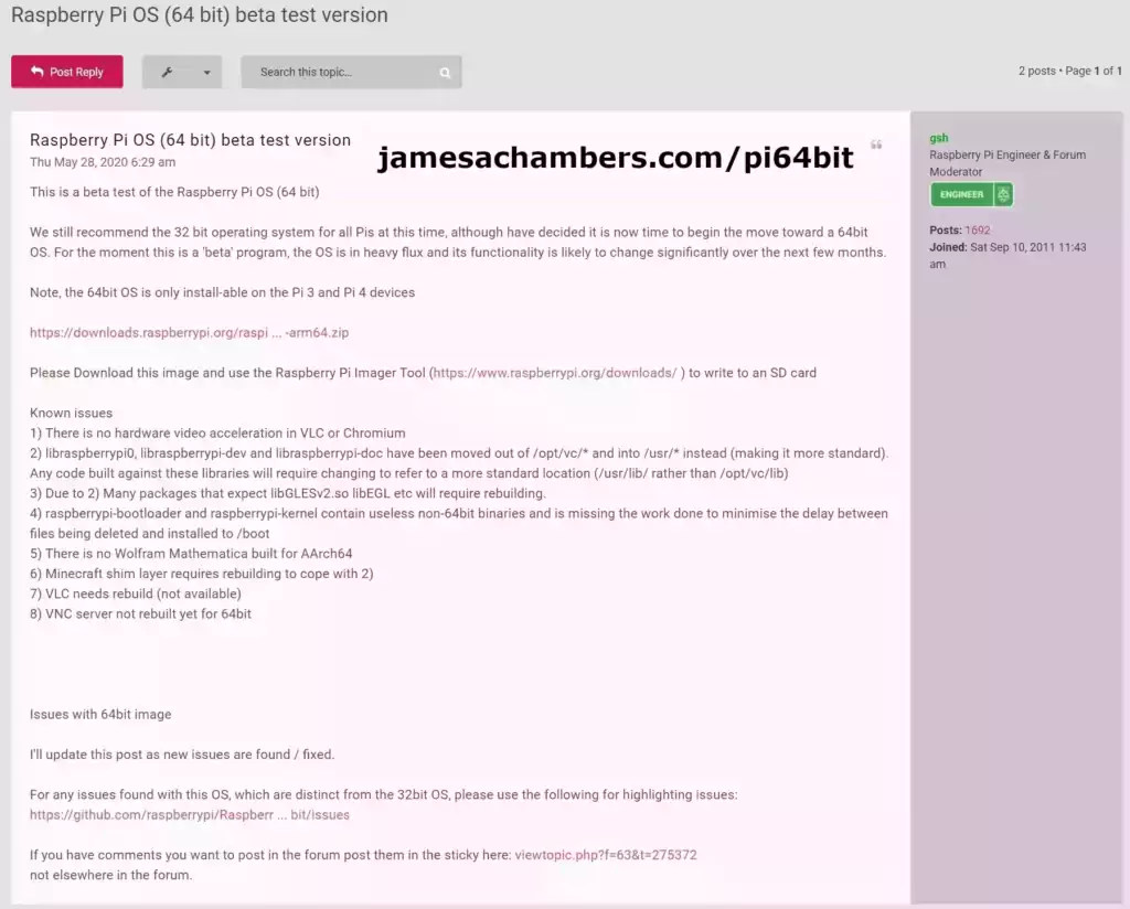 Pi 64bit OS - Forum Post