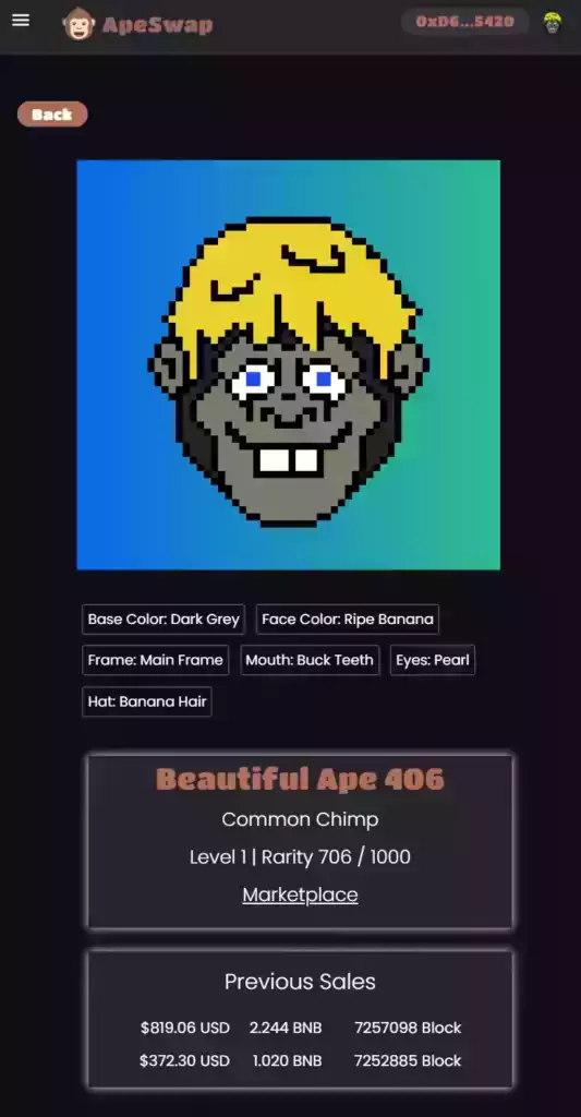 Non-Fungible Ape #0406 - Beautiful Ape - Within ApeSwap