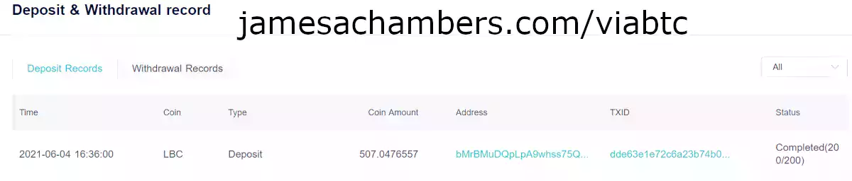 ViaBTC - Deposit History