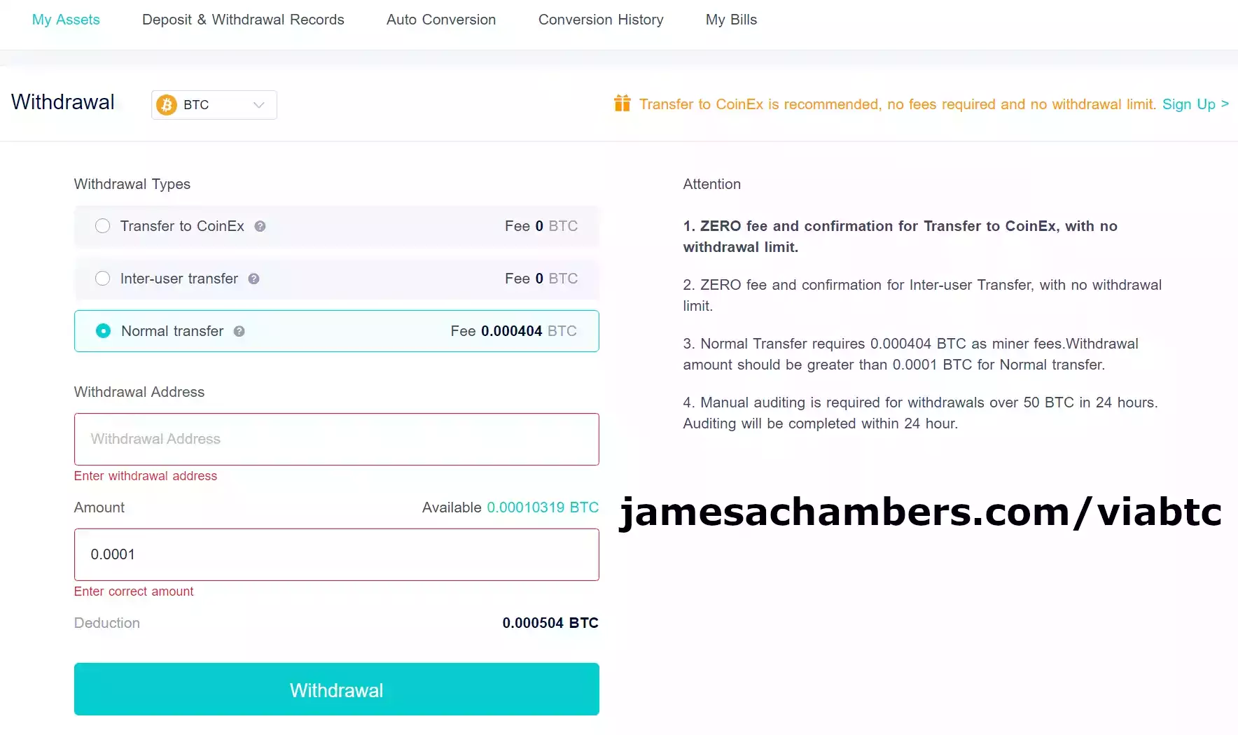 ViaBTC - Withdrawal