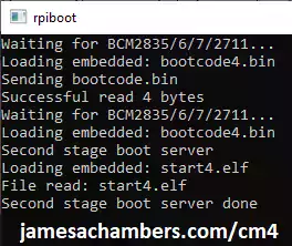 rpiboot utility after detecting CM4 in mass storage mode