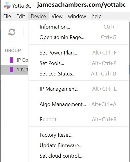 Yotta BC - Device Menu