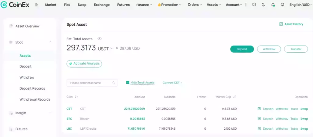 CoinEx Exchange - Assets