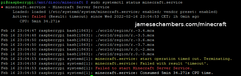 Failed to Start Minecraft Service