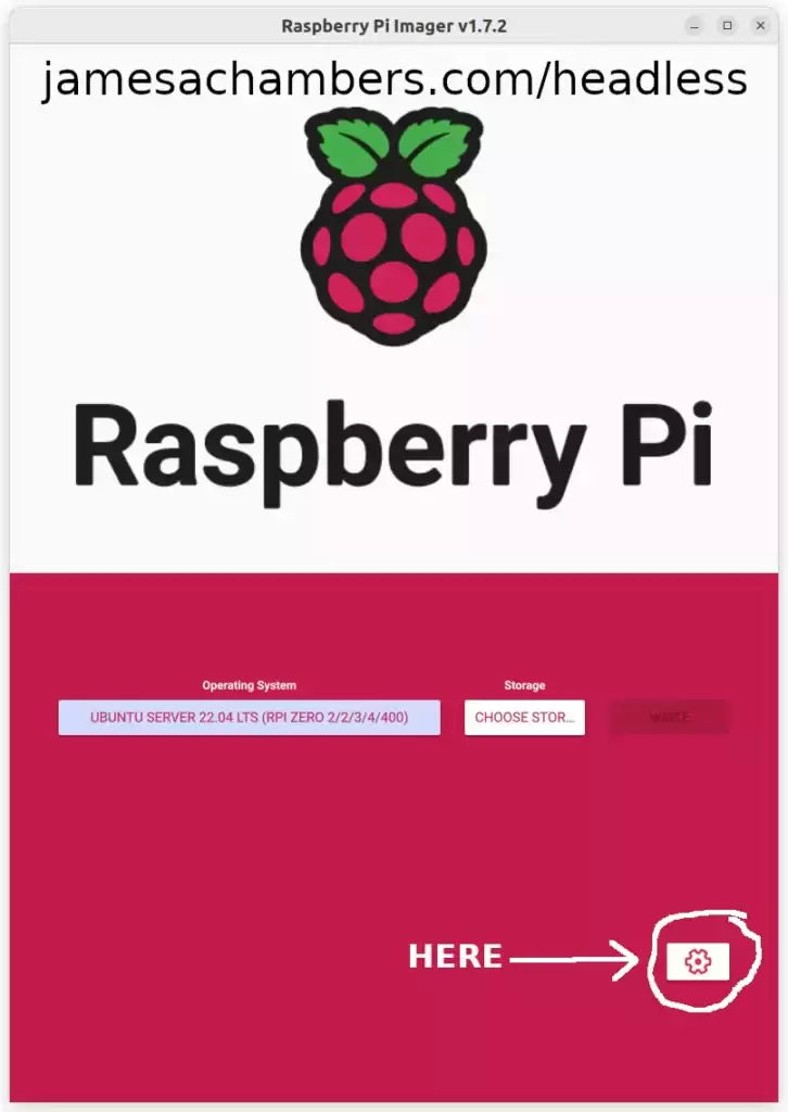 Raspberry Pi Imager - Advanced / Headless Menu Location