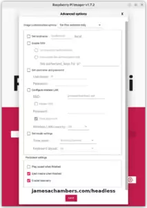 Raspberry Pi Imager - Headless Configuration Menu