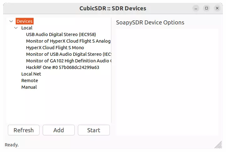 CubicSDR - Devices Menu