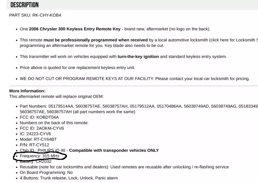 Chrysler 300C Frequency