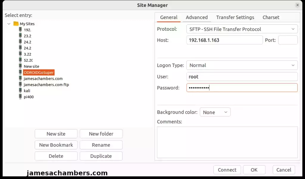 ODROID Super SFTP using FileZilla