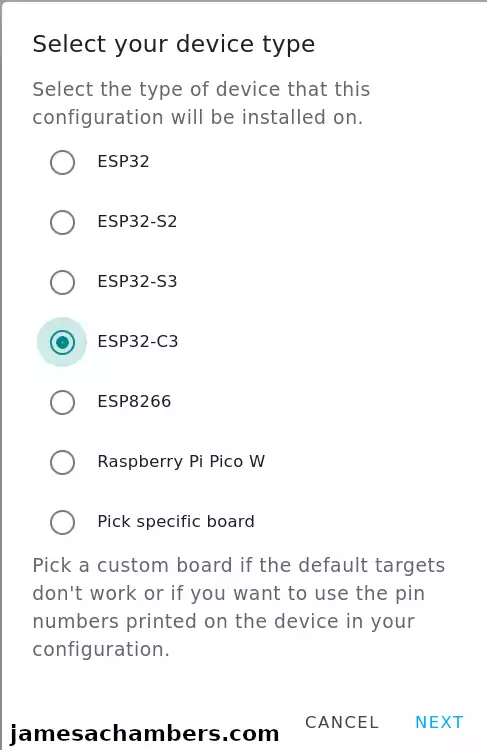 ESPHome Configuration - Select Device Type