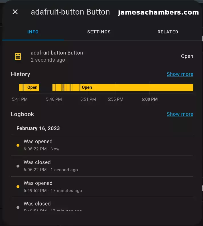 Home Assistant History - Adafruit Button