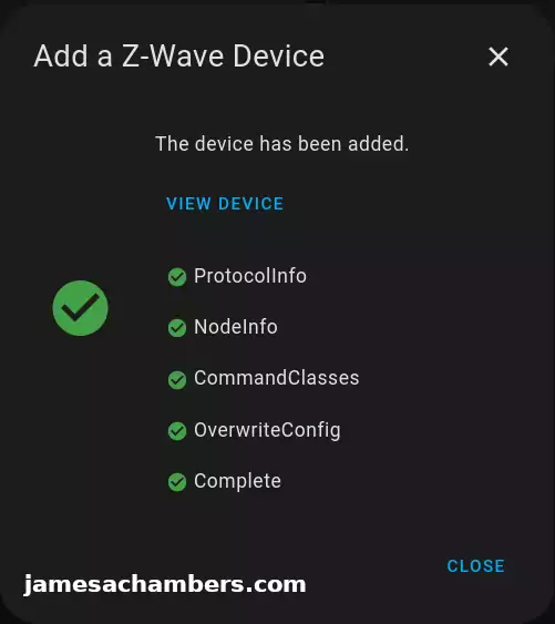 Add Z-Wave device successful