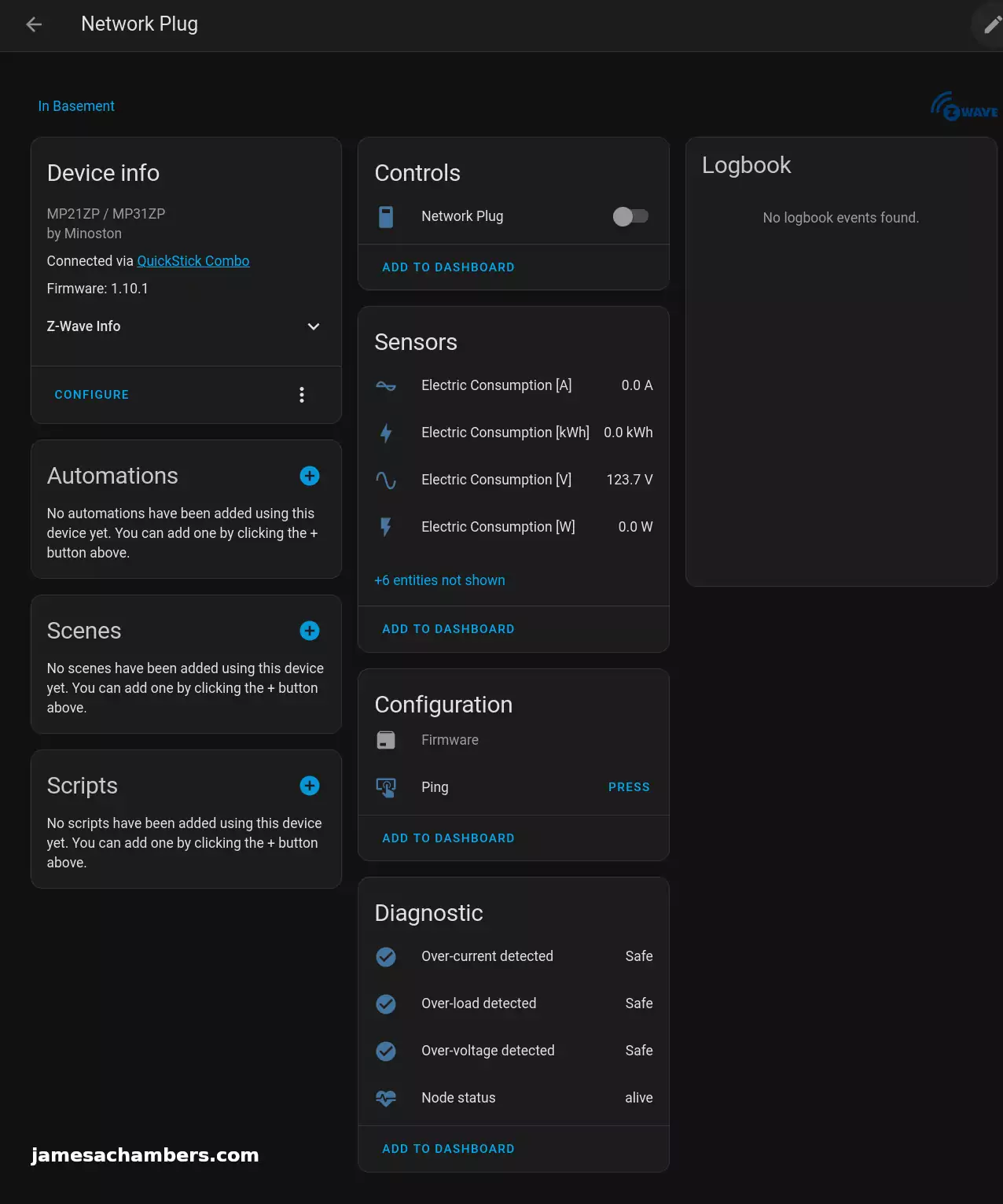 Minoston Z-Wave Plug Home Assistant Entities