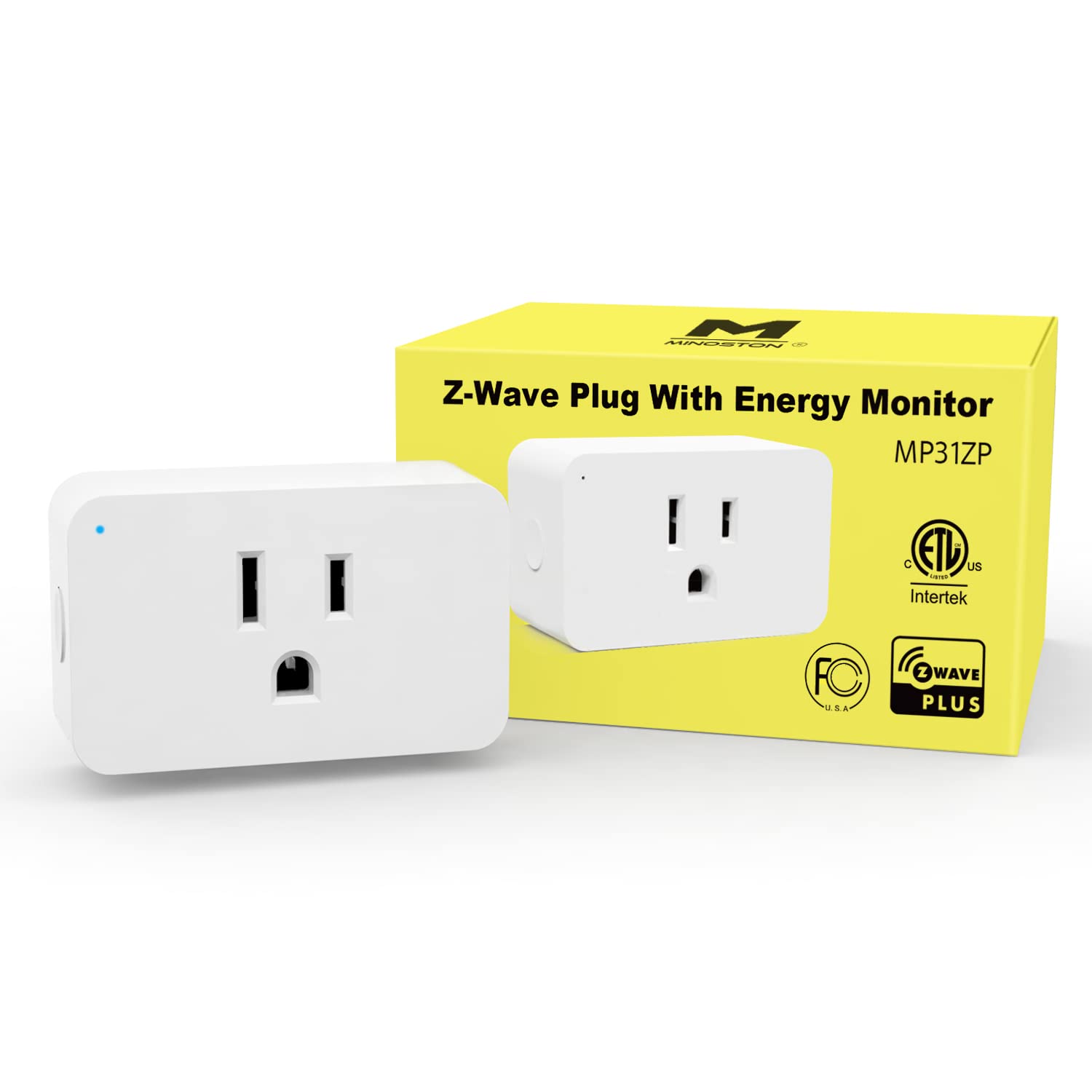 Minoston Z-Wave Plus Outlet, Mini Plug in Socket, 15A, Z-Wave Hub, MP21Z