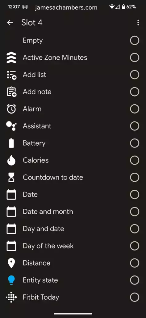 Google Pixel Watch - Complication Options