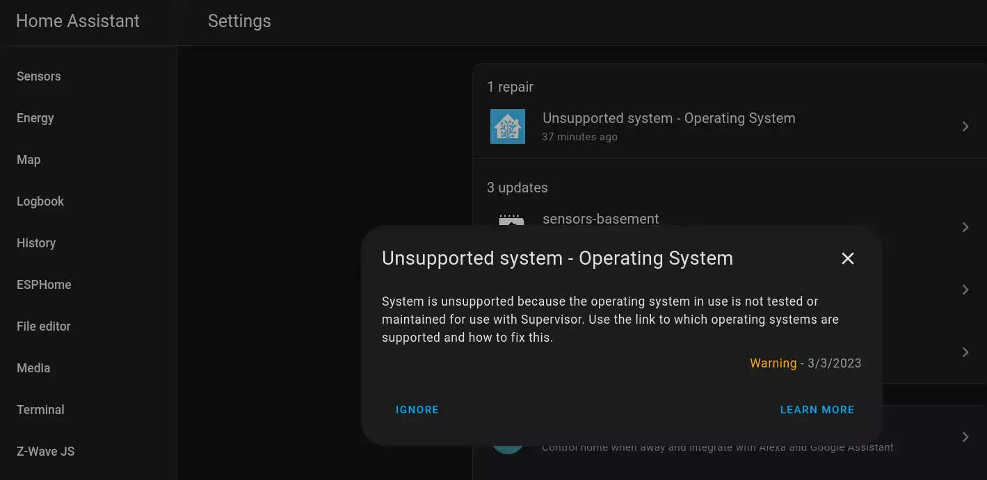 Home Assistant - Unsupported