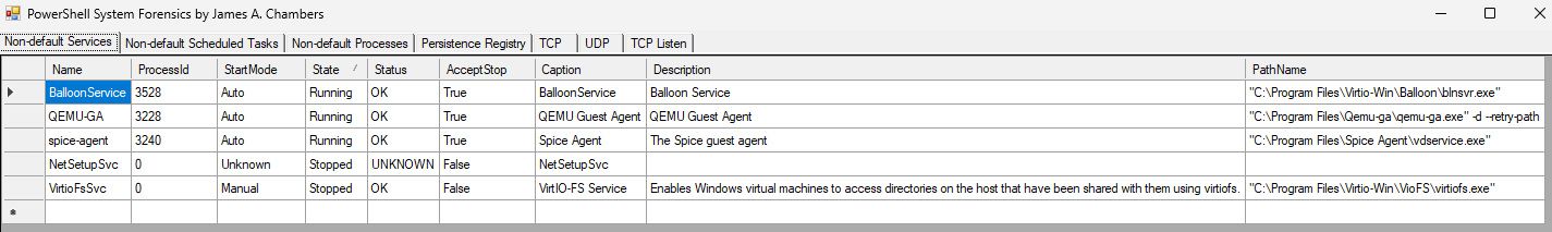 PSEndpointForensics - Services Tab