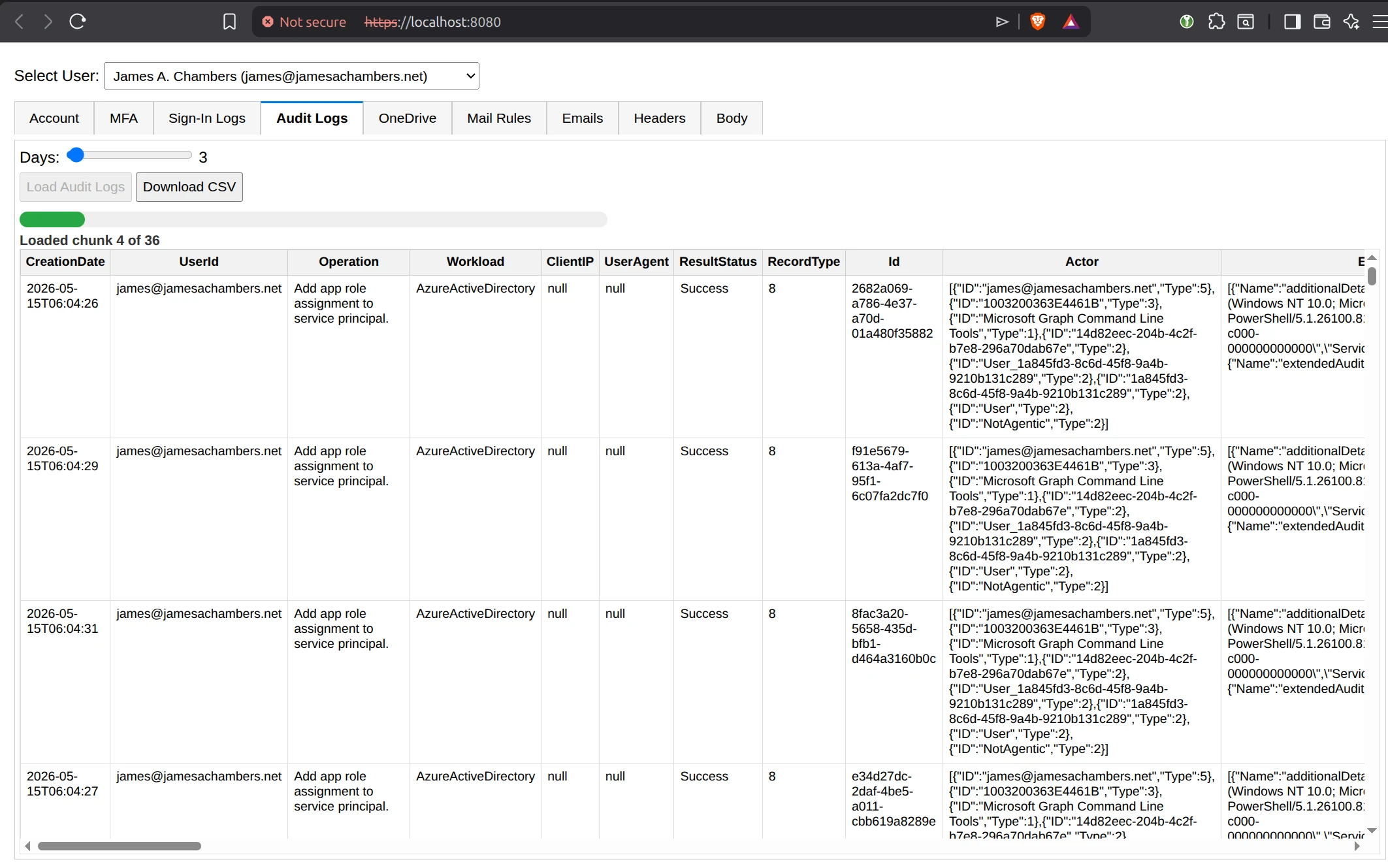 365Explorer - Audit Logs Tab
