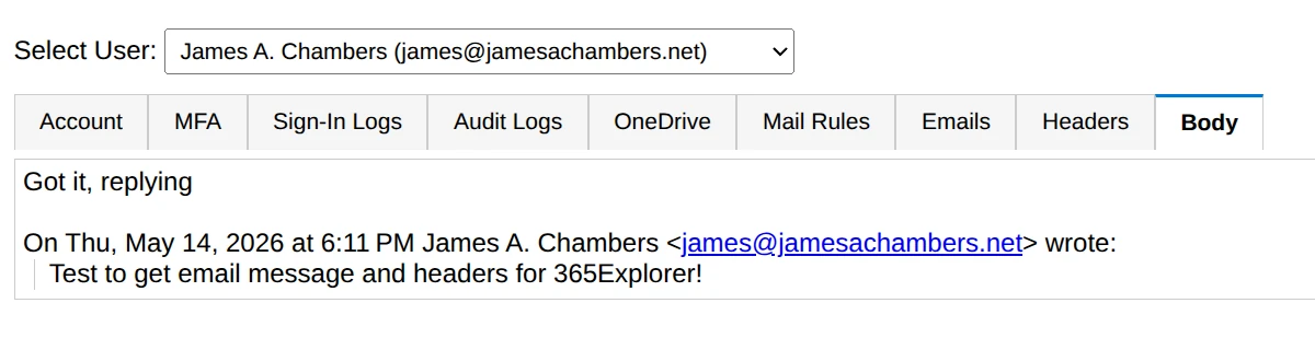365Explorer - Body Tab