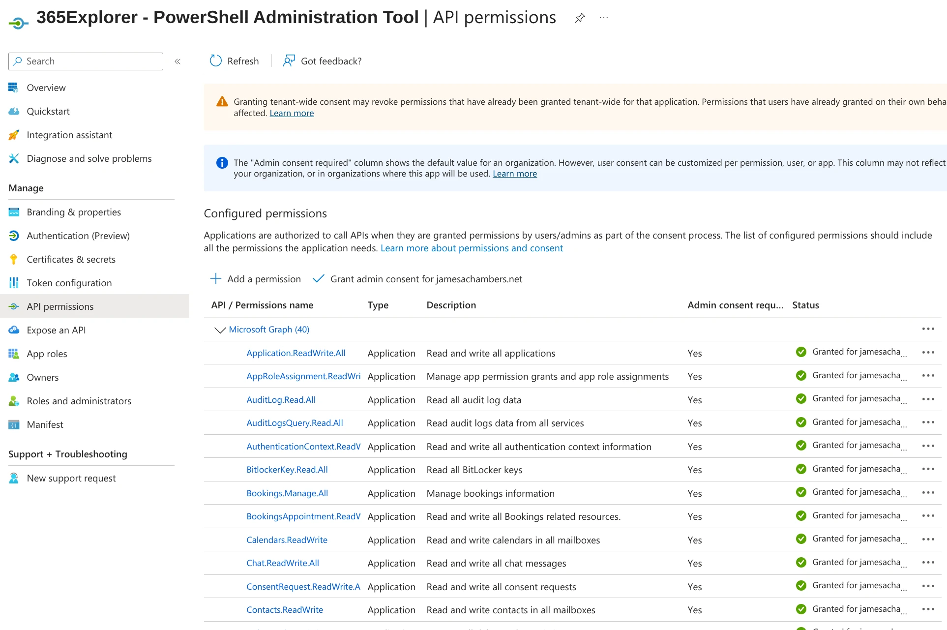365Explorer - Entra App Permissions