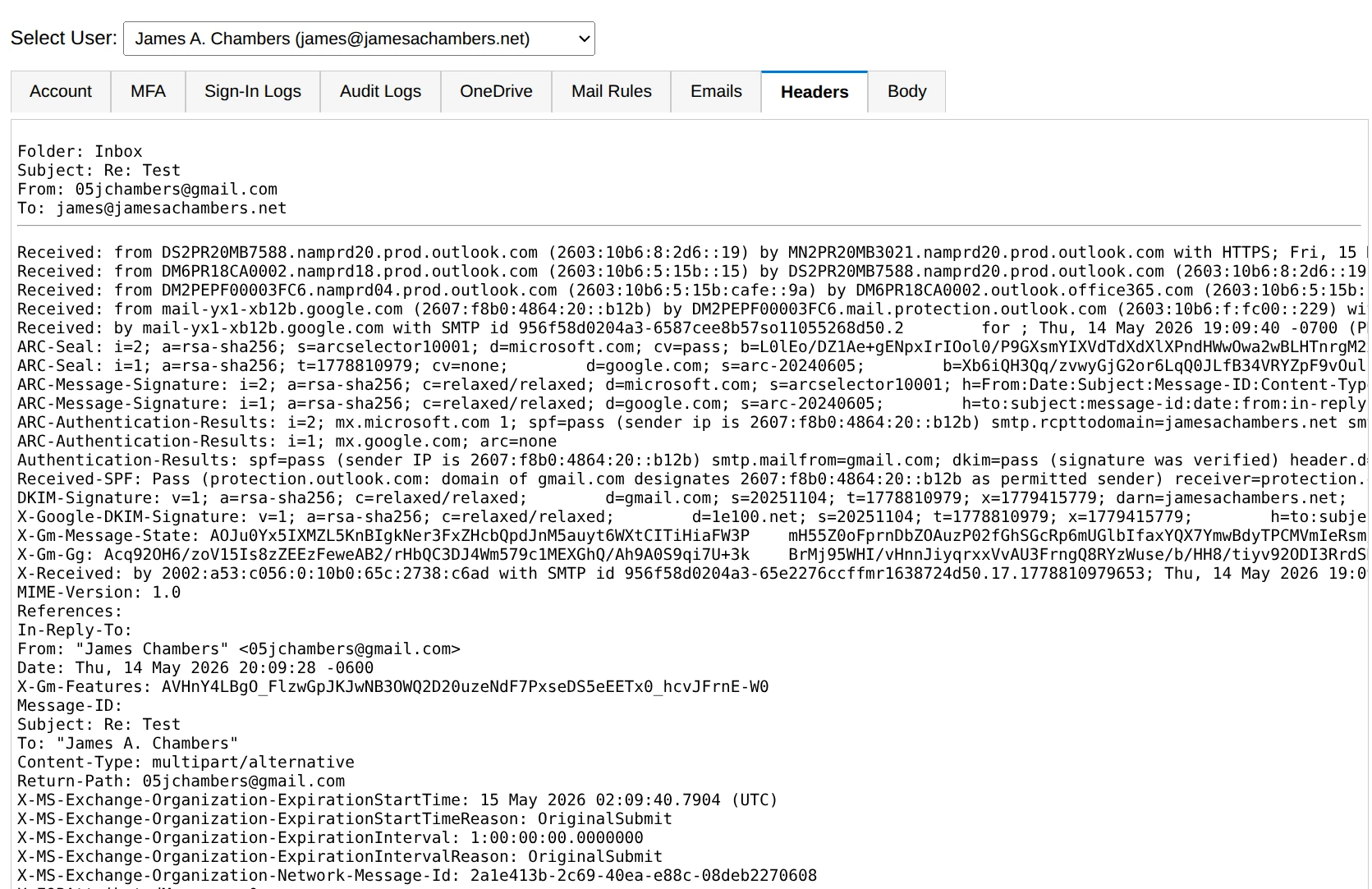 365Explorer - Headers Tab