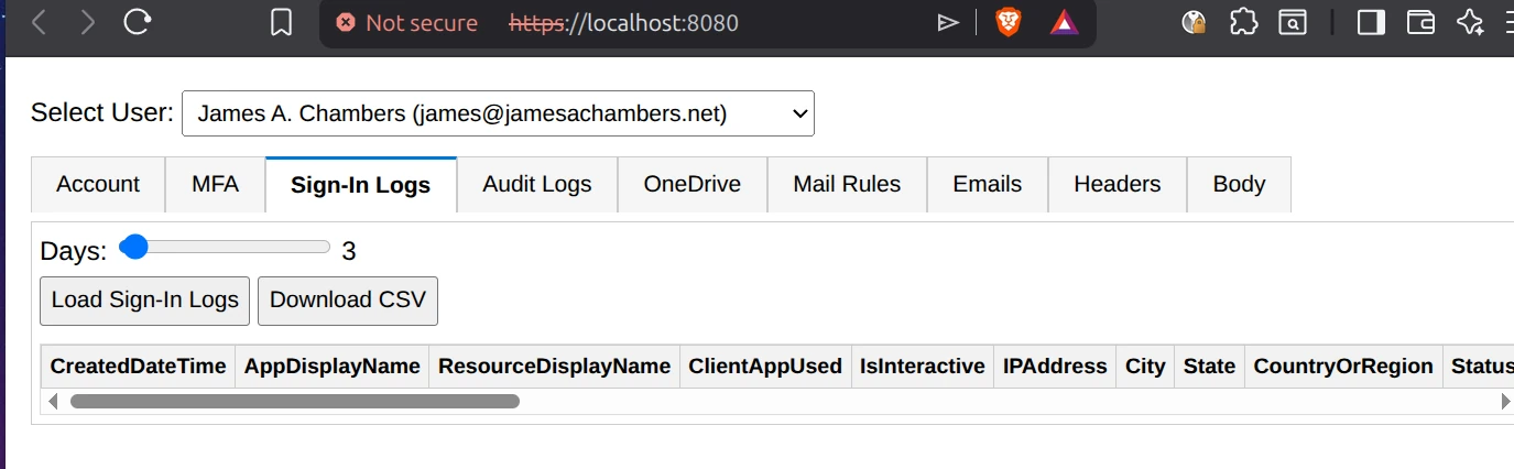 365Explorer - Sign-In Logs Tab